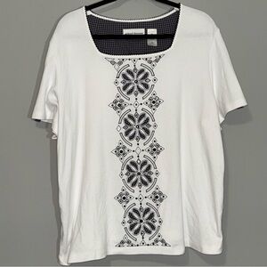 Alfred‎ Dunner Women's Embroidered Short Sleeve Gingham Trim Top Size XL